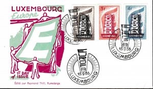 Luxembourg 1956 EUROPA Issue (3) Scott 318-320 on First Day Cover Key Set  VF