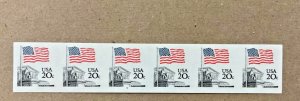 1895d  20c Flag Coil Imperf  Plate #9 VF NH Strip of 6 error stamp 1981