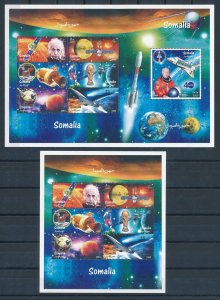 [110589] Somalia 1999 Space travel Apollo 11 Football 2 Souvenir sheets MNH