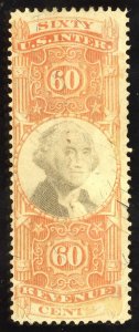 US Scott R142 Cut Cancel 60c orange  and  black int Lot MS052 bhmstamps