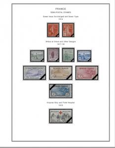 COLOR PRINTED FRANCE SEMI-POSTALS + 1914-1940 STAMP ALBUM PAGES (24 ill. pages)