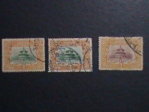 ​CHINA-1909 SC#131-3 TEMPLE OF HEAVEN-BEIJING USED-COMPLETE SET 113 YEARS OLD