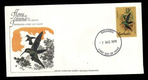 Flora & Fauna of the World #177c-Barbados-Birds-Green-throated Carib-FDC with  s