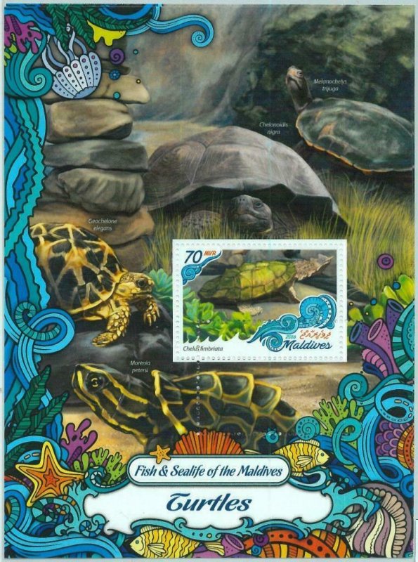 A1046 - MALDIVES, ERROR, MISPERF Souvenir sheet: 2016 Turtles, Fish, Marine Life