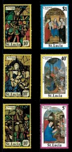 St. Lucia 1975 - Christmas Stained Glass Nativity - Set of 6v - Sc 373-78 - MNH