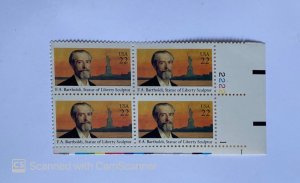 US #2147 BLOCK OF 4 ,MNH ,  F.A.BARTHOLDI , STATUE OF LIBERTY SCULPTOR