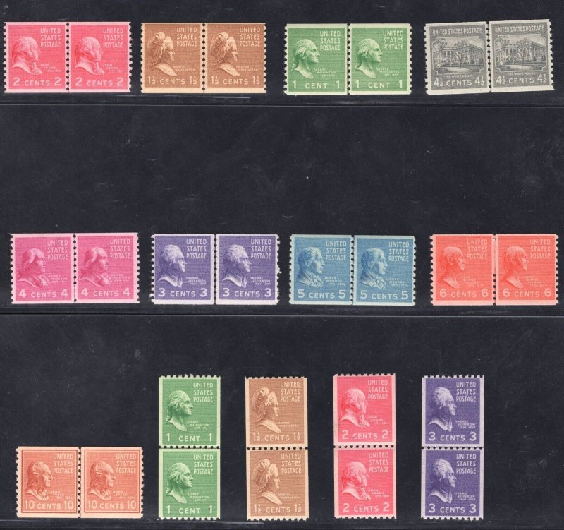 MOMEN: US STAMPS #839-851 LINE PAIRS MINT OG NH VF LOT #73198