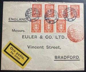 1934 Kaunas Lithuania Airmail Cover To Bradford England Via Berlin Germany