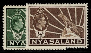 NYASALAND PROTECTORATE GVI SG130 + 130a, ½d COLOUR VARIETIES, M MINT.