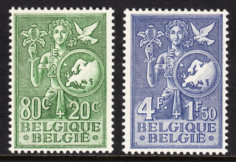 BELGIUM — SCOTT B544, B546 — ALLEGORY SEMI-POSTALS — MLH — SCV $41.00