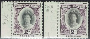 TONGA 1942 QUEEN 2D DIE II AND DIE III MNH ** WMK MULTI SCRIPT