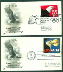 US #1909 2541 $9.35, $9.95 Express Mail FDCs, Artcraft cachets, Scott $65.00