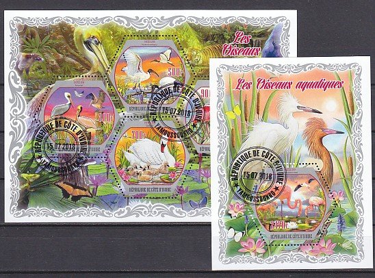 Ivory Coast. 2018 Cinderella issue. Water Birds sheet of 4 and s/sheet. ^