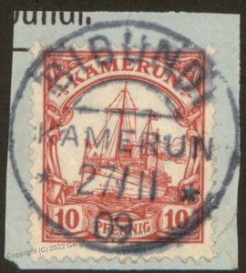 Germany 1909 BIBUNDI Kamerun Cameroons Mi22 Wmk 10pf Yacht 105002