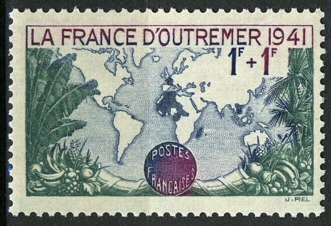 France 1941, 1+1 Fr World map VF MNH, Mi 536