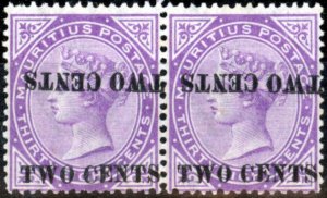 Mauritius 1891 2c on 38c Brt Purple SG121c Surch Double One Inverted V.F MNH ...