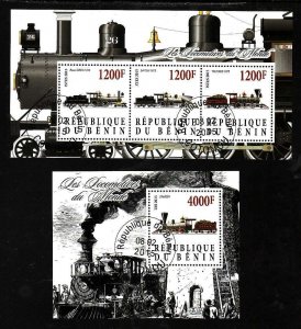 Benin- id2-two used sheets-Steam Trains-Locomotives-2015-