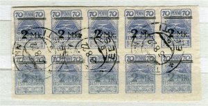 ESTONIA; 1919 early pictorial issue fine used surcharged BLOCK of 10