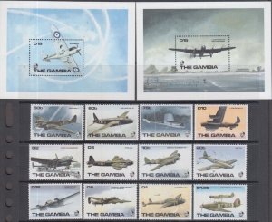 GAMBIA Sc# 971-84 CPL MNH SET of 12 DIFF + 2 S/S - RAF WORLD WAR II PLANES