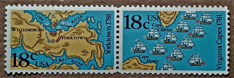 US #1938a 18c Battles of Yorktown & Virginia Capes MNH se-tenet pair (1981)