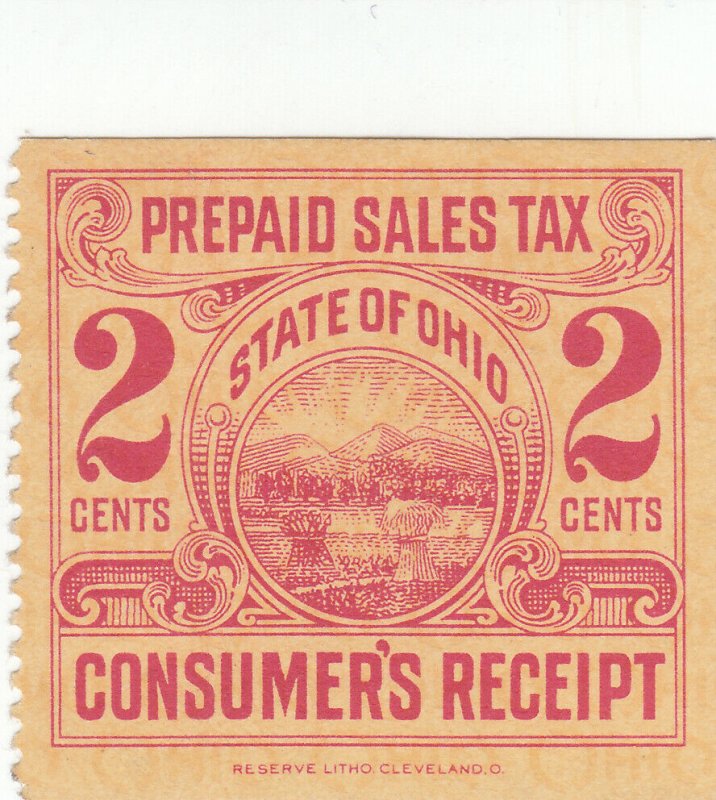 Ohio Prepaid Sales Tax Stamps 1934 2c Consumer Receipt Reserve