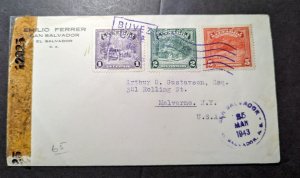 1943 Censored El Salvador Cover San Salvador to Malverne NY USA