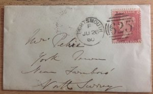 GBCOVER 1860 SG40 PORTSMOUTH (PRINCE OF WALES CLUB) BACKSTAMPED FARNBORO STATION