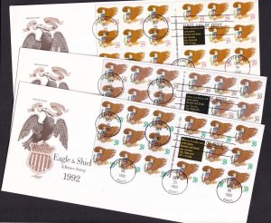 1992 Sc 2595, 2596, 2597 FDCs 29c Eagle & Shield set of 3 with Artmaster cachets