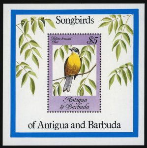 ANTIGUA Sc 778 VF/MNH S/S - 1984 - $5 Song Birds S/S, Yellow-Breasted Chat