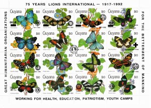 Guyana 1992 MNH Sc 2604 BLACK INVERTED overprint sheet of 16