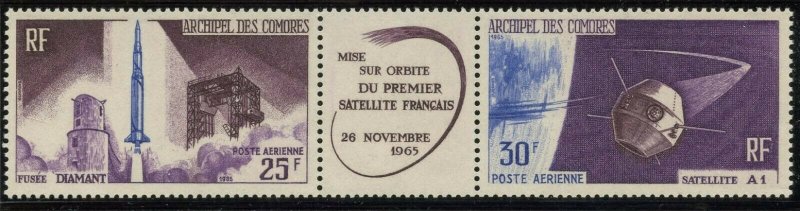 COMORO IS. Sc#C16a 1966 French Satellite A-1 Strip w/ Label Complete Mint OG NH