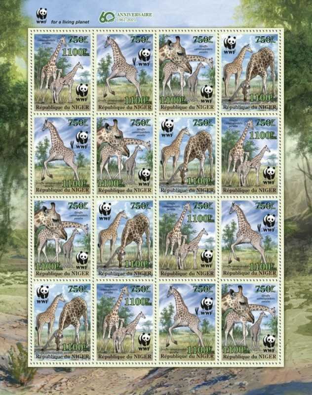 Niger - 2021 WWF 60th Anniversary, Animal - 16 Stamp Sheet - NIG210245c1