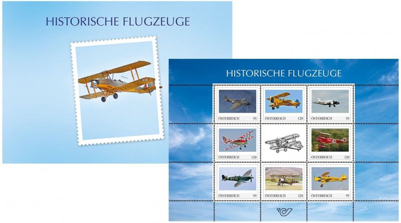 Austria 2023 Aviation history Airplanes set with label in block in booklet MNH