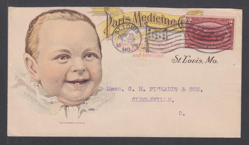 US Sc 286 on 1898 Paris Medicine Co. illustrated advertising cover,  Baby