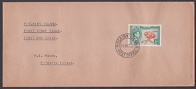 PITCAIRN  1940 GVI ½d on FDC addressed to H E Maude on Pitcairn............a4385 