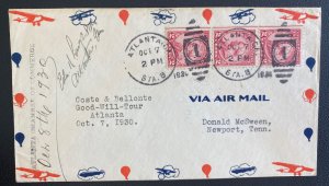 1930 Atlanta GA USA Airmail cover Welcomes  Coste & Bellonte Good Will Tour