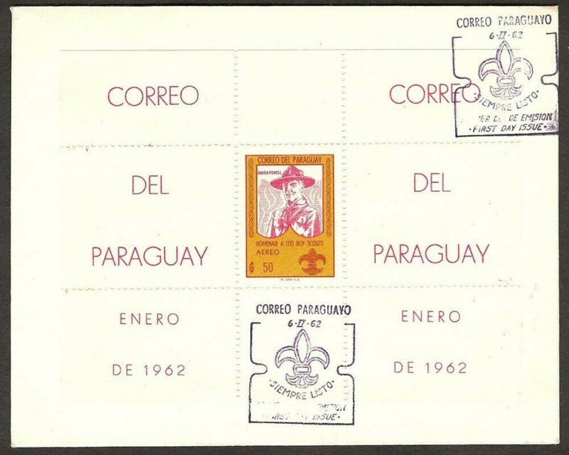 1962 Paraguay Scouts badge FDC perf SS