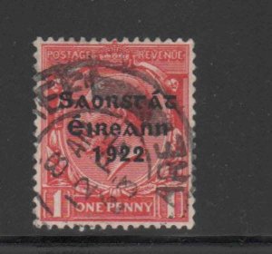 IRELAND #45      1922  1p  KING GEORGE V OVRPT  F-VF  USED