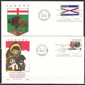 Canada, Scott cat. 505-506. Enchanted Owl & Centennial. 2 First day covers. ^