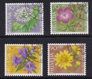 Switzerland   #B572-B575  cancelled  1991  Pro Juventute  woodland flowers