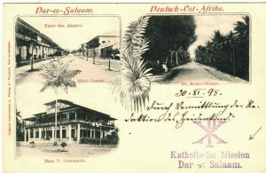 GERMAN EAST AFRICA Card Dar-es-Salaam CATHOLIC MISSION Cachet Munich 1898 SOc6