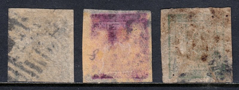 NEPAL — SCOTT 7-9 — 1886 SRIPECH/KHUKRIS SET, NATIVE WOVE PAPER — USED— SCV $115