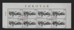 Faroe Islands #84  cancelled 1982  view of Hvalvik  220o . block of 8