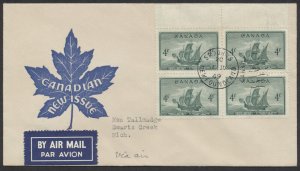 1949 #282 Newfoundland FDC Blue Herget Cachet Block St John's Duplex