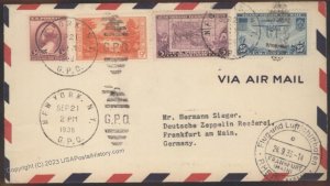 USA 1936 Hindenburg Zeppelin Germany New York Mi42A Cover Schedule 111118