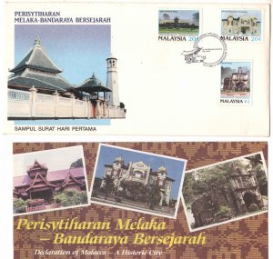 Malaysia Scott 388-390 Historic bilding of Melaka on FDC with brochure enclosed