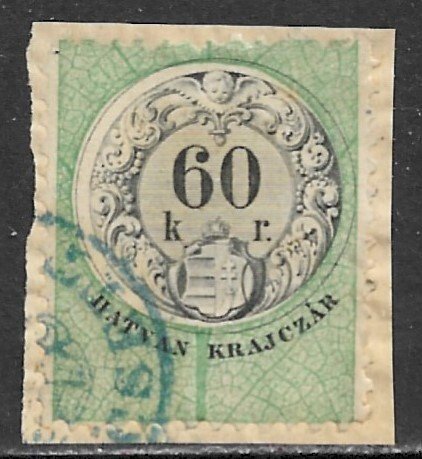 HUNGARY 1868 60kr LEAF DESIGN General Duty Revenue Pelure? Paper BFT15 VFU Piece