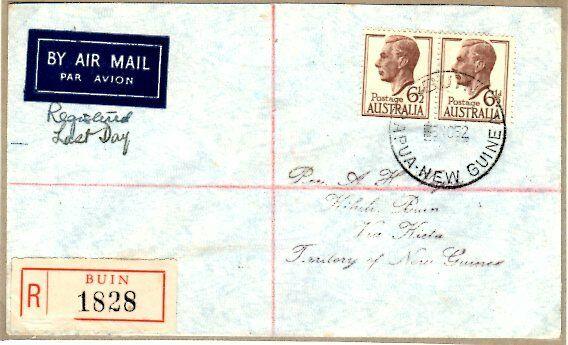 PAPUA NEW GUINEA..1952 Registered cover with Australian stamps. BUIN