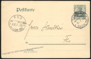 Germany 1906 Morocco TANGERS TANGIERS to FES Postal Card Cover 111452