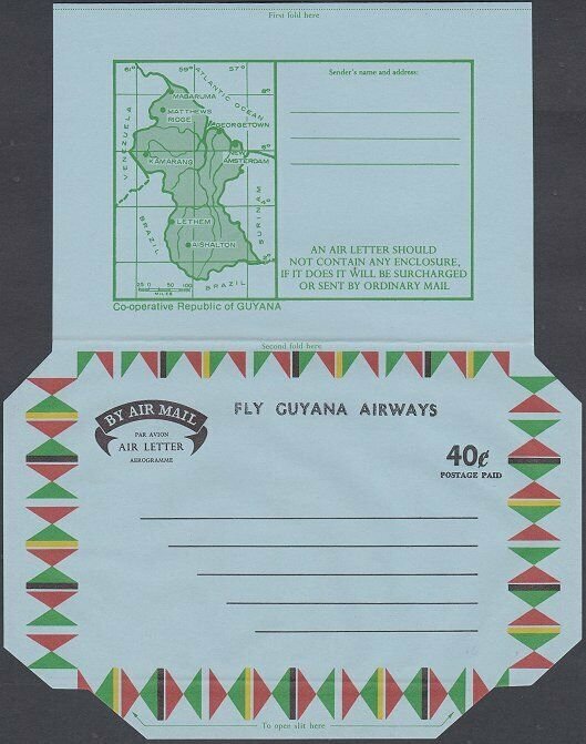 GUYANA 40c Fly Guyana Airways map aerogramme unused ........................J973